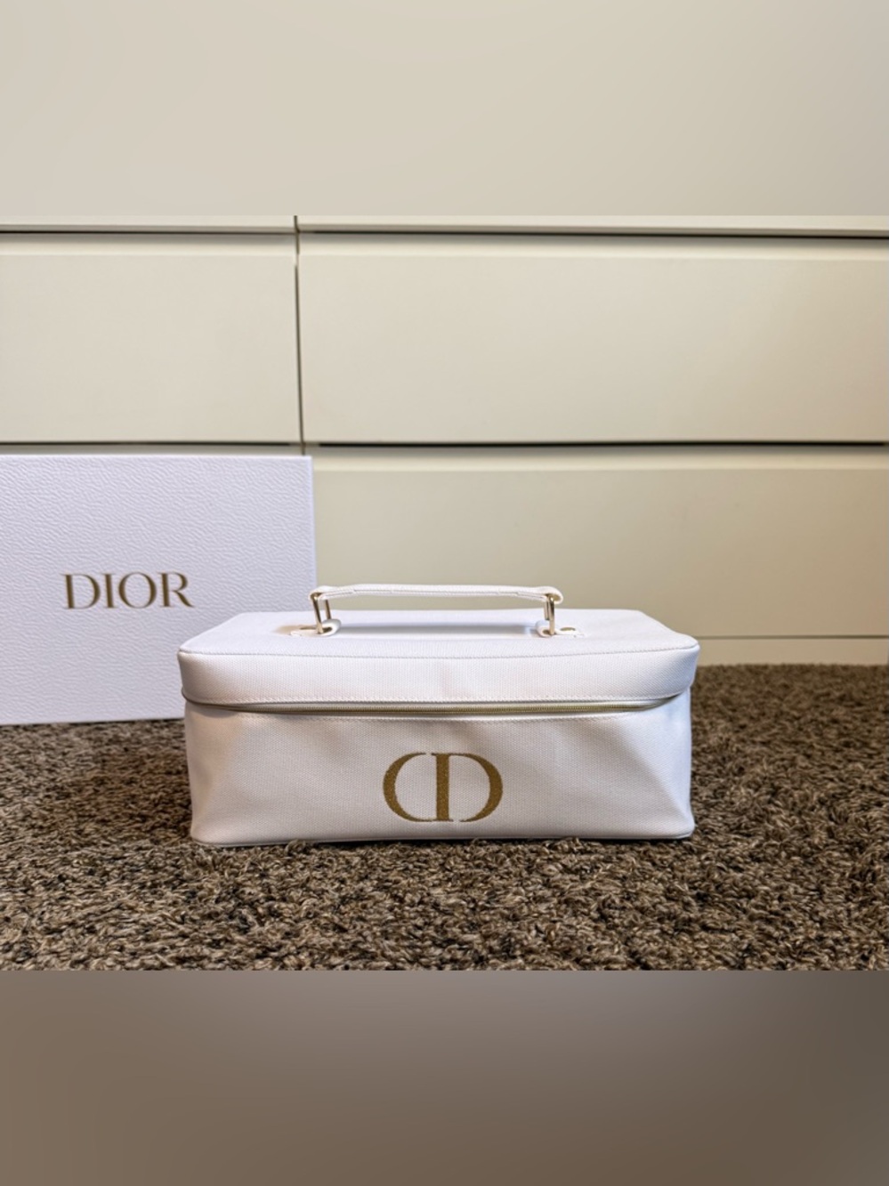 Dior Beauté Canvas Vanity Cosmetic Case - White with Gold CD Emblem